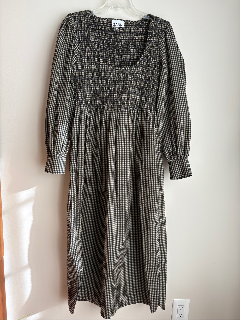 GANNI Seersucker Gingham Maxi / Midi Dress